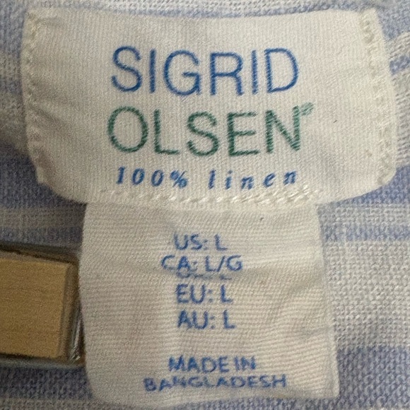 Sigrid Olsen Blue & White Striped 100% Linen Oversized Shirt | Size Large - Picture 6 of 8